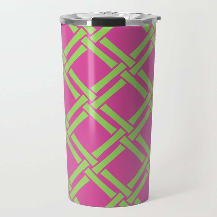 Classic Bamboo Trellis Pattern 240 Hot Pink and Chartreuse Travel Mug Gallery Image 1