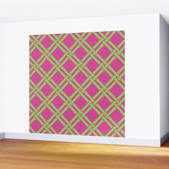 Classic Bamboo Trellis Pattern 240 Hot Pink and Chartreuse Wall Mural Gallery Image 2