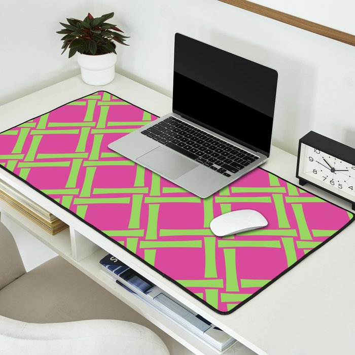Classic Bamboo Trellis Pattern 240 Hot Pink and Chartreuse Desk Mat Gallery Image 2
