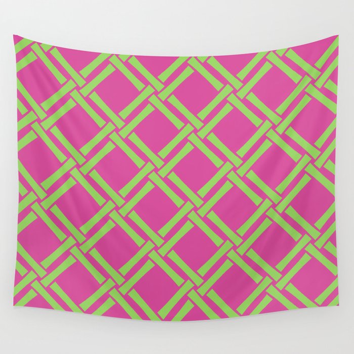 Classic Bamboo Trellis Pattern 240 Hot Pink and Chartreuse Wall Tapestry Gallery Image 4