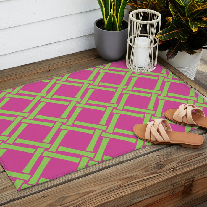 Classic Bamboo Trellis Pattern 240 Hot Pink and Chartreuse Outdoor Rug Gallery Image 2