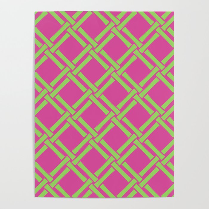 Classic Bamboo Trellis Pattern 240 Hot Pink and Chartreuse Poster Gallery Image 1