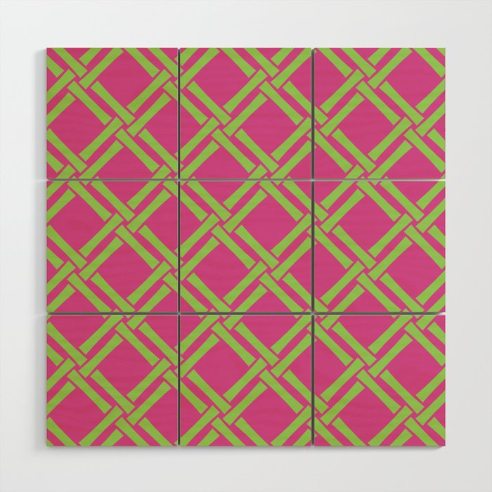 Classic Bamboo Trellis Pattern 240 Hot Pink and Chartreuse Wood Wall Art Gallery Image 1