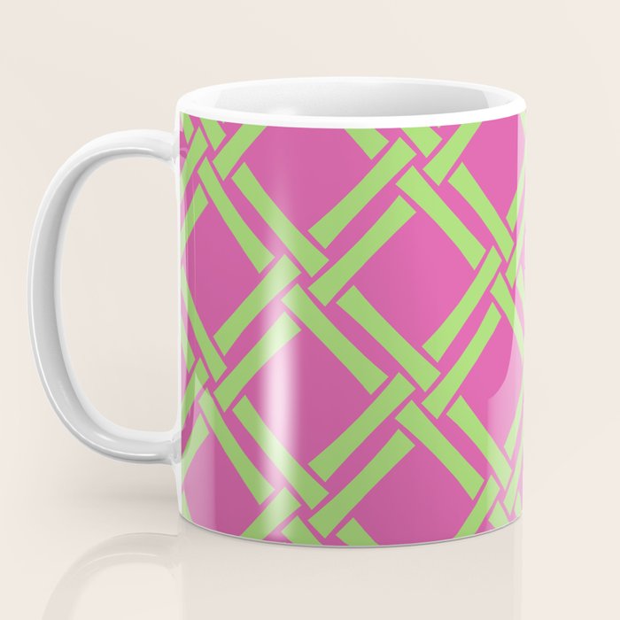 Classic Bamboo Trellis Pattern 240 Hot Pink and Chartreuse Coffee Mug Gallery Image 3