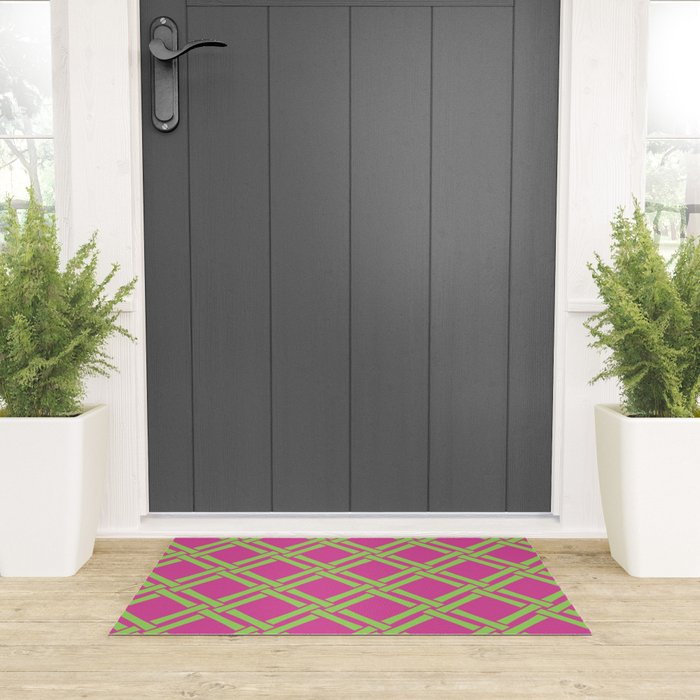 Classic Bamboo Trellis Pattern 240 Hot Pink and Chartreuse Welcome Mat Gallery Image 3