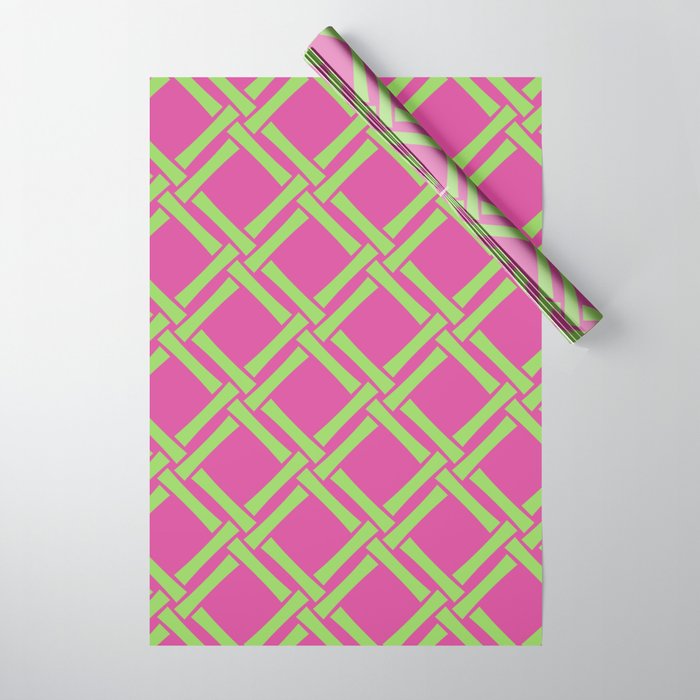Classic Bamboo Trellis Pattern 240 Hot Pink and Chartreuse Wrapping Paper Gallery Image 1