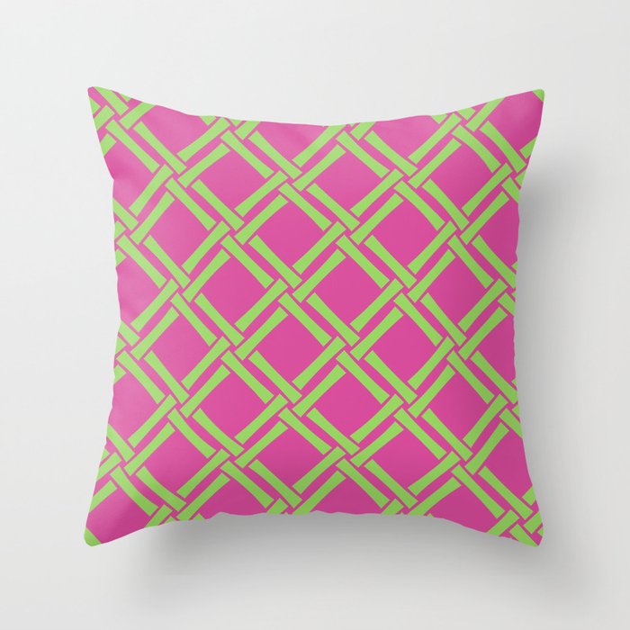 Classic Bamboo Trellis Pattern 240 Hot Pink and Chartreuse Throw Pillow Gallery Image 1