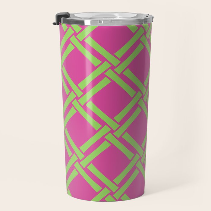 Classic Bamboo Trellis Pattern 240 Hot Pink and Chartreuse Travel Mug Gallery Image 3