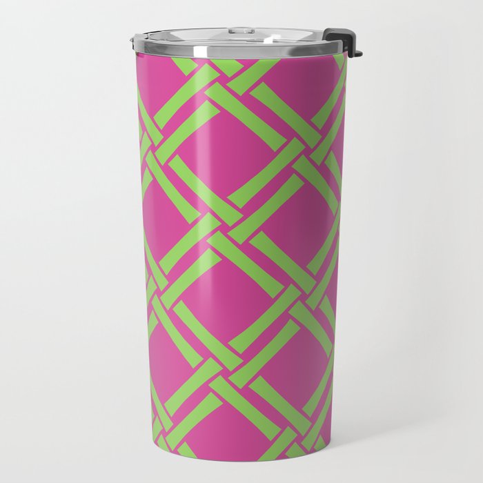Classic Bamboo Trellis Pattern 240 Hot Pink and Chartreuse Travel Mug Gallery Image 2