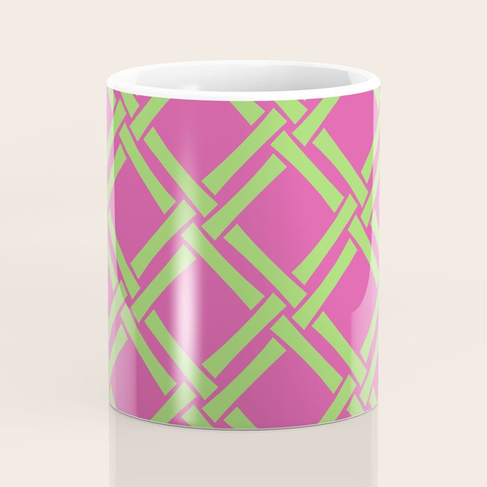 Classic Bamboo Trellis Pattern 240 Hot Pink and Chartreuse Coffee Mug Gallery Image 4
