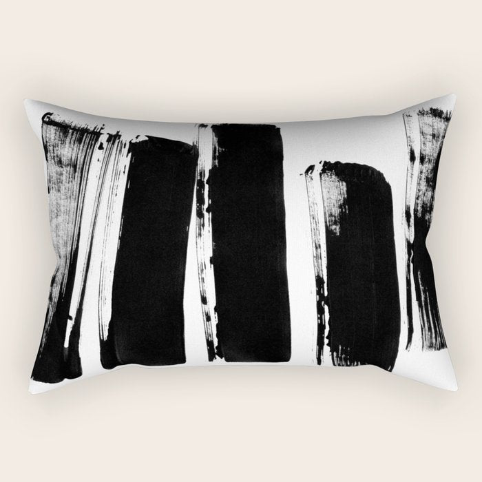 Stripes Black & White Minimalist Abstract Mid century Ink Art Dark Brush Strokes Rectangular Pillow Gallery Image 2