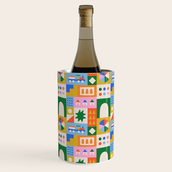 Colorful nordic children toy doodle art pattern Wine Chiller Gallery Image 2