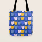 Rows of Tulips in Bloom in Blue & Mustard Yellow Tote Bag Gallery Image 1