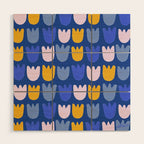 Rows of Tulips in Bloom in Blue & Mustard Yellow Wood Wall Art Gallery Image 1
