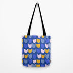 Rows of Tulips in Bloom in Blue & Mustard Yellow Tote Bag Gallery Image 2