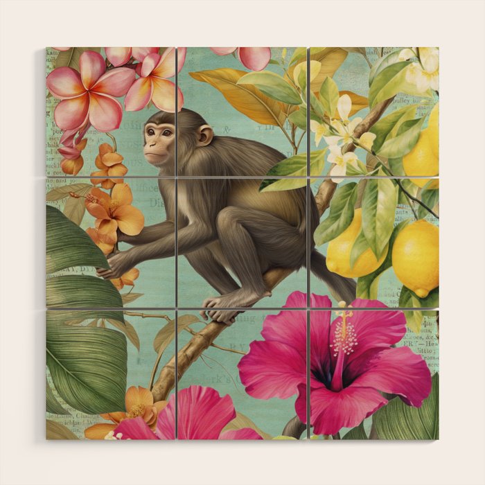 Echoes Of The Tropics Monkeys Paradise Wood Wall Art Gallery Image 1