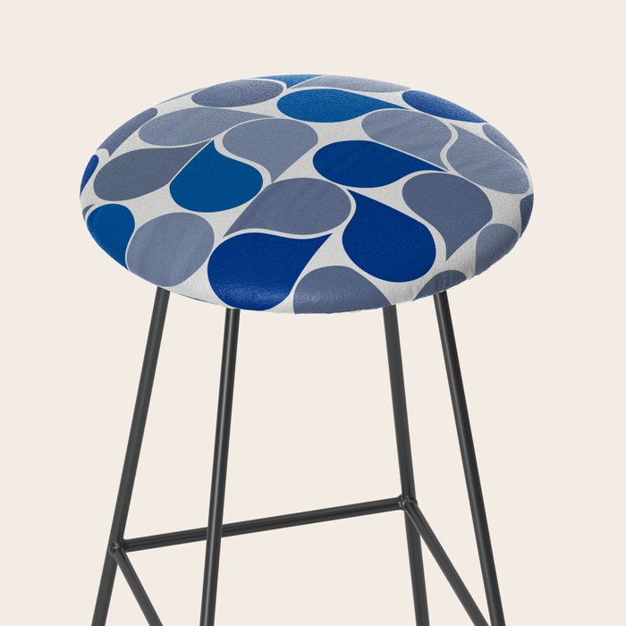 Blue and Gray Geometric Raindrop Pattern Stool Gallery Image 2