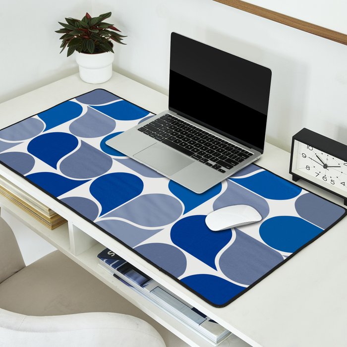 Blue and Gray Geometric Raindrop Pattern Desk Mat Gallery Image 2