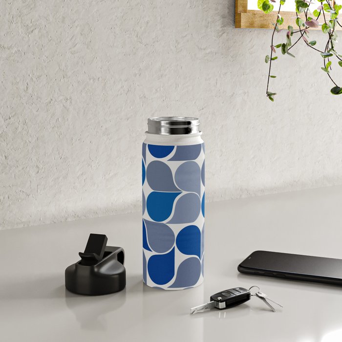 Blue and Gray Geometric Raindrop Pattern Water Bottle Gallery Image 4