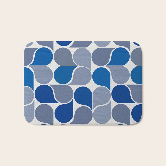 Blue and Gray Geometric Raindrop Pattern Bath Mat Gallery Image 1