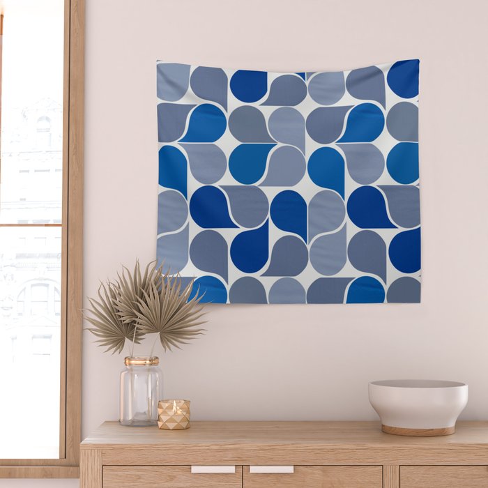 Blue and Gray Geometric Raindrop Pattern Wall Tapestry Gallery Image 2