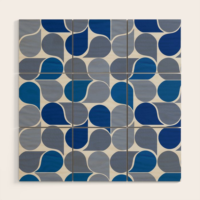 Blue and Gray Geometric Raindrop Pattern Wood Wall Art Gallery Image 1