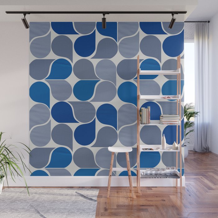 Blue and Gray Geometric Raindrop Pattern Wall Mural Gallery Image 1