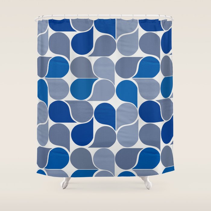 Blue and Gray Geometric Raindrop Pattern Shower Curtain Gallery Image 1