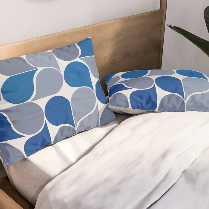 Blue and Gray Geometric Raindrop Pattern Pillow Sham Gallery Image 2