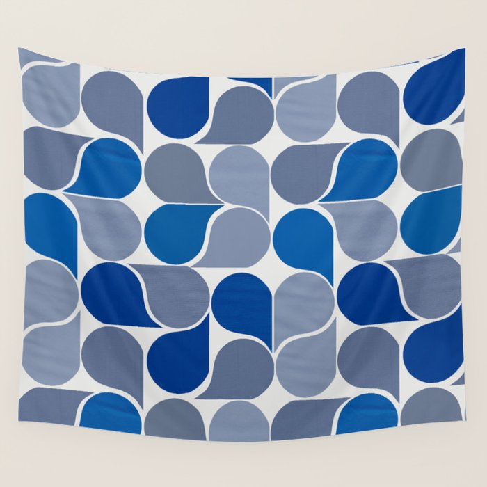 Blue and Gray Geometric Raindrop Pattern Wall Tapestry Gallery Image 4