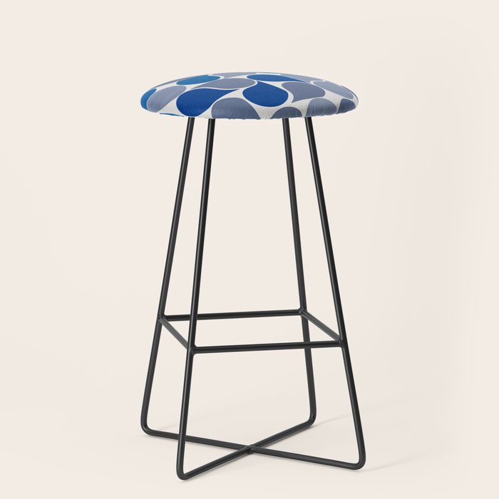 Blue and Gray Geometric Raindrop Pattern Stool Gallery Image 1