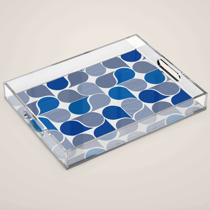 Blue and Gray Geometric Raindrop Pattern Acrylic Tray Gallery Image 1