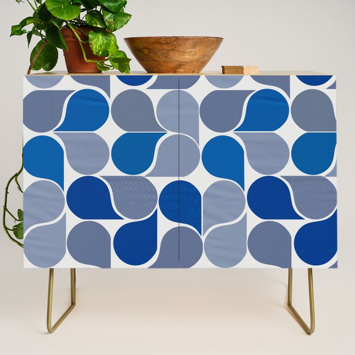 Blue and Gray Geometric Raindrop Pattern Credenza Gallery Image 1