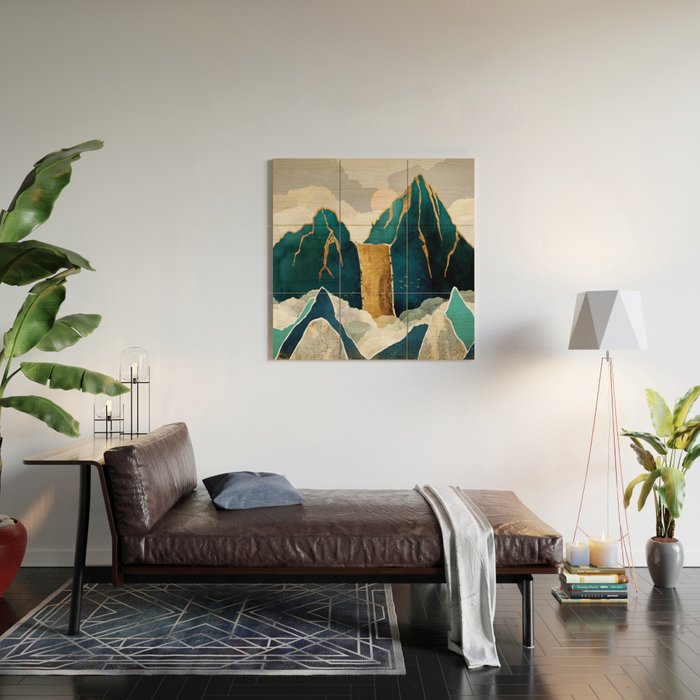 Golden Waterfall Wood Wall Art Gallery Image 2