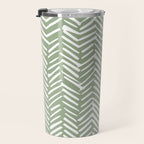 Boho, Abstract, Herringbone Pattern, Sage Green and White Travel Mug Gallery Image 3