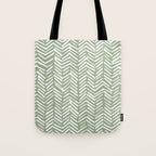 Boho, Abstract, Herringbone Pattern, Sage Green and White Tote Bag Gallery Image 1