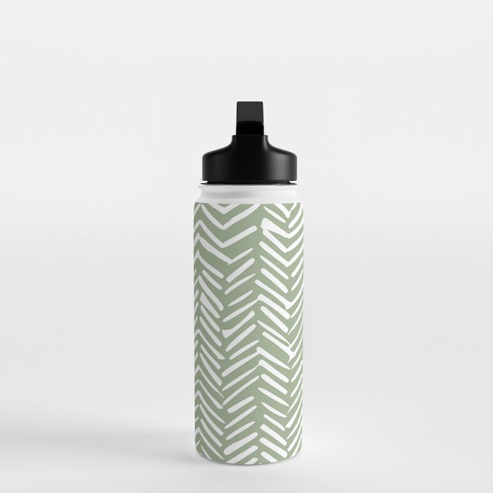 Boho, Abstract, Herringbone Pattern, Sage Green and White Water Bottle Gallery Image 3