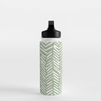 Boho, Abstract, Herringbone Pattern, Sage Green and White Water Bottle Gallery Image 3