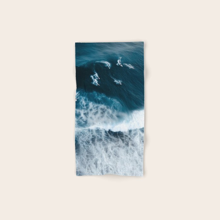 Aerial Surf Print - Surfers Riding Big Ocean Wave Bath Towel Gallery Image 1