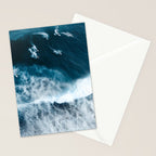 Aerial Surf Print - Surfers Riding Big Ocean Wave Stationery Card Gallery Image 2