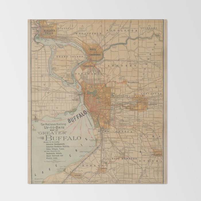 Vintage Map of Buffalo NY (1893) Throw Blanket Gallery Image 2