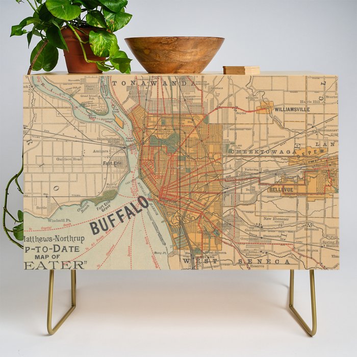 Vintage Map of Buffalo NY (1893) Credenza Gallery Image 1