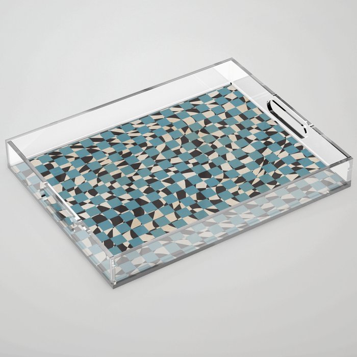 Abstract checked blue and black Acrylic Tray Gallery Image 1