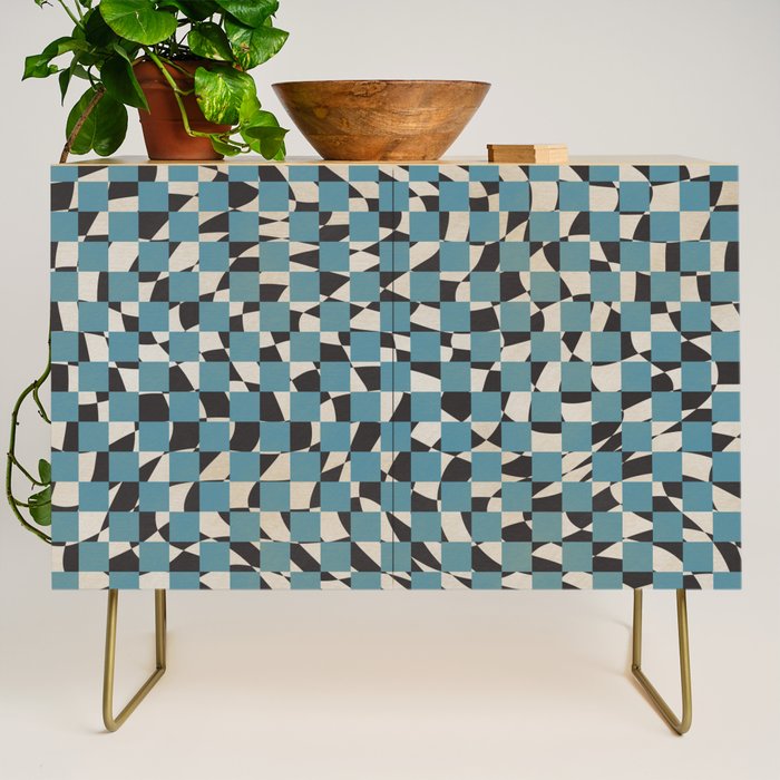 Abstract checked blue and black Credenza Gallery Image 1