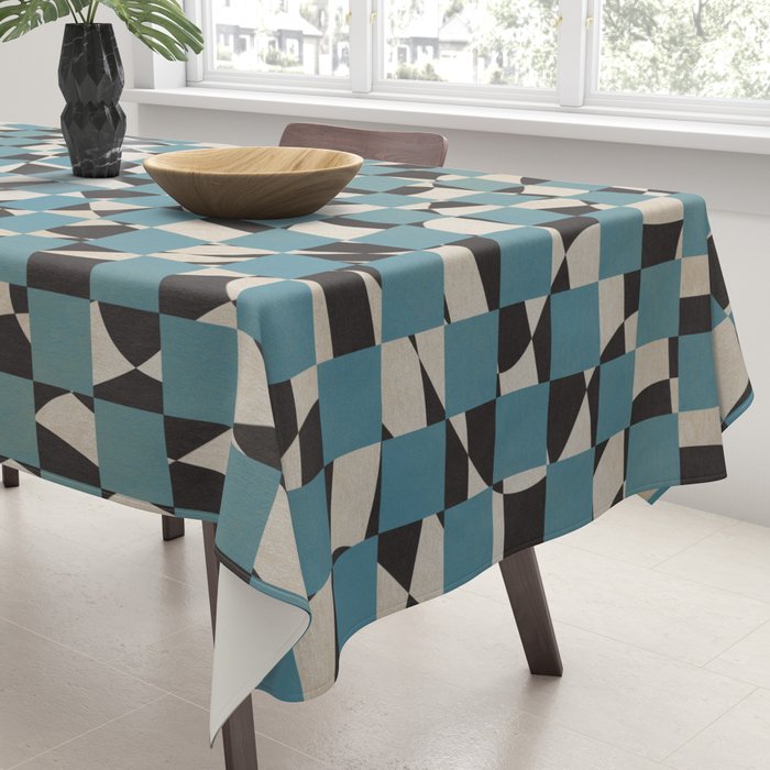 Abstract checked blue and black Tablecloth Gallery Image 3