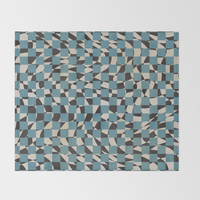 Abstract checked blue and black Throw Blanket Gallery Image 2