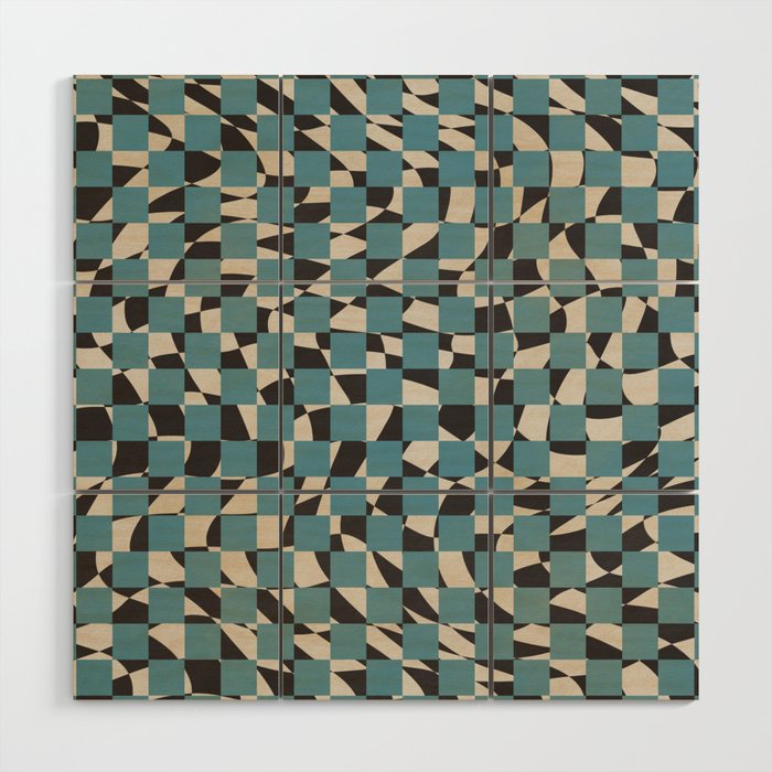 Abstract checked blue and black Wood Wall Art Gallery Image 1