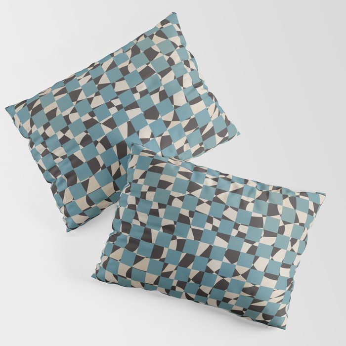 Abstract checked blue and black Pillow Sham Gallery Image 1