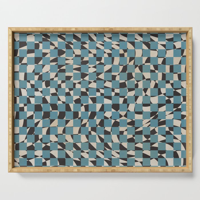 Abstract checked blue and black Serving Tray Gallery Image 1