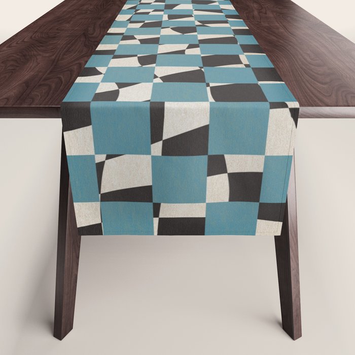 Abstract checked blue and black Table Runner Gallery Image 1
